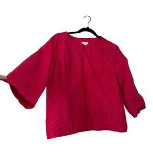 Chico's 100% Cotton Pleated Boxy 3/4 Sleeve Vibrant Pink Jacket Size 2 Large